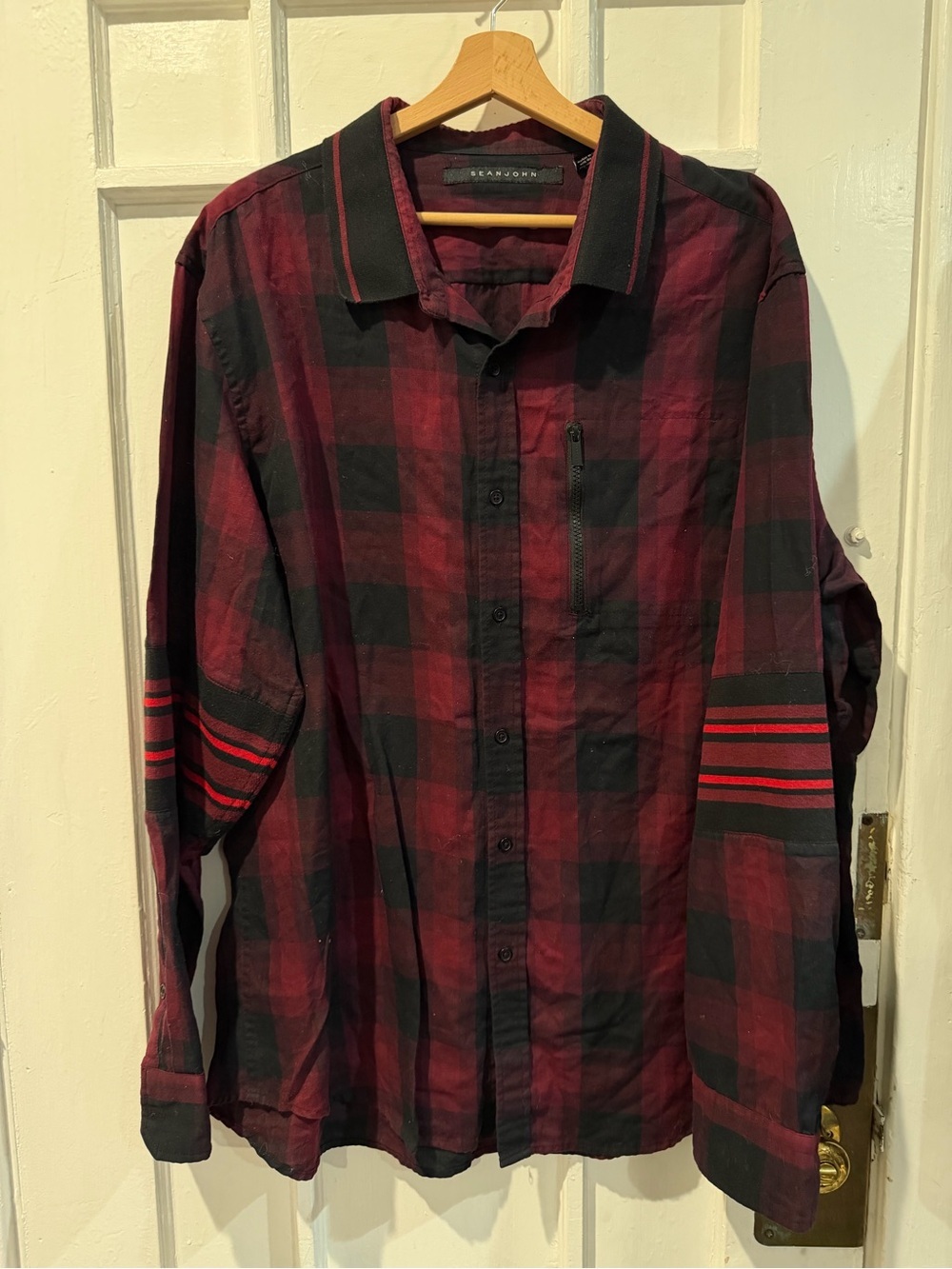 Sean John Red and Black Plaid Button-Down Shirt